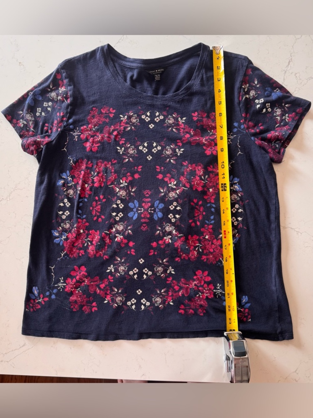 Lucky Brand Floral Graphic Tee XL Navy Boho Short Sleeve Top - Picture 4 of 5